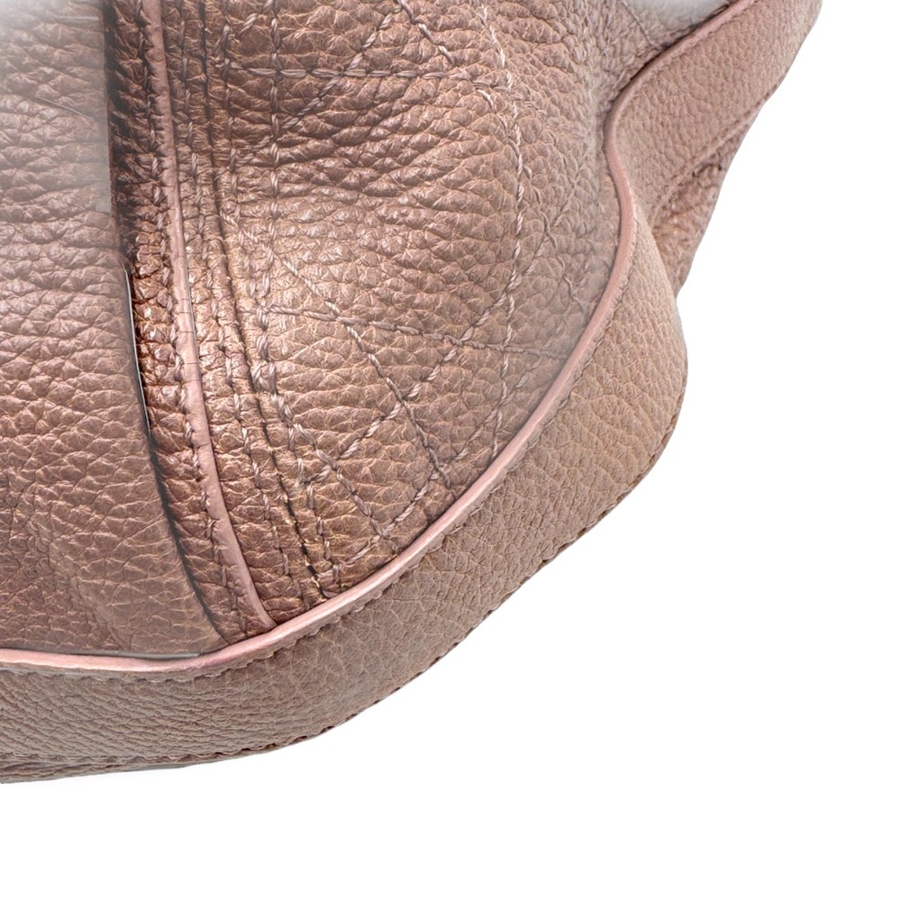 Auth Christian Dior Cannage Quilted Metallic Mauve Pink Leather Bee Hobo Tote - Picture 9 of 15